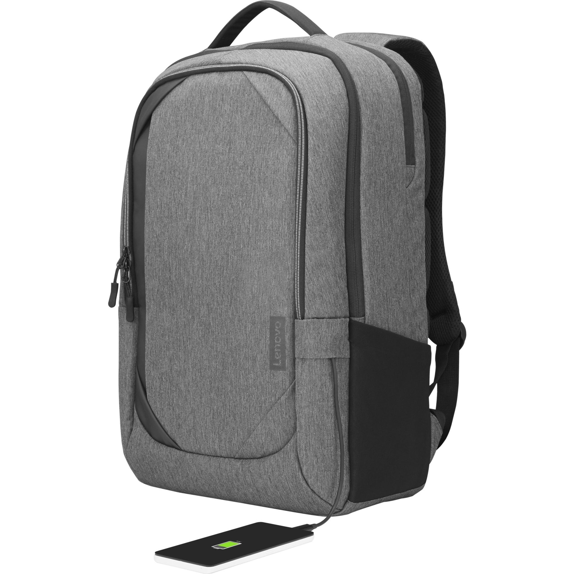 Side view of backpack showing USB charging capability and power bank storage-alternate-image3