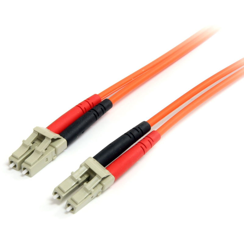 7-meter orange multimode fiber optic patch cable with LC connectors at both ends showing duplex configuration