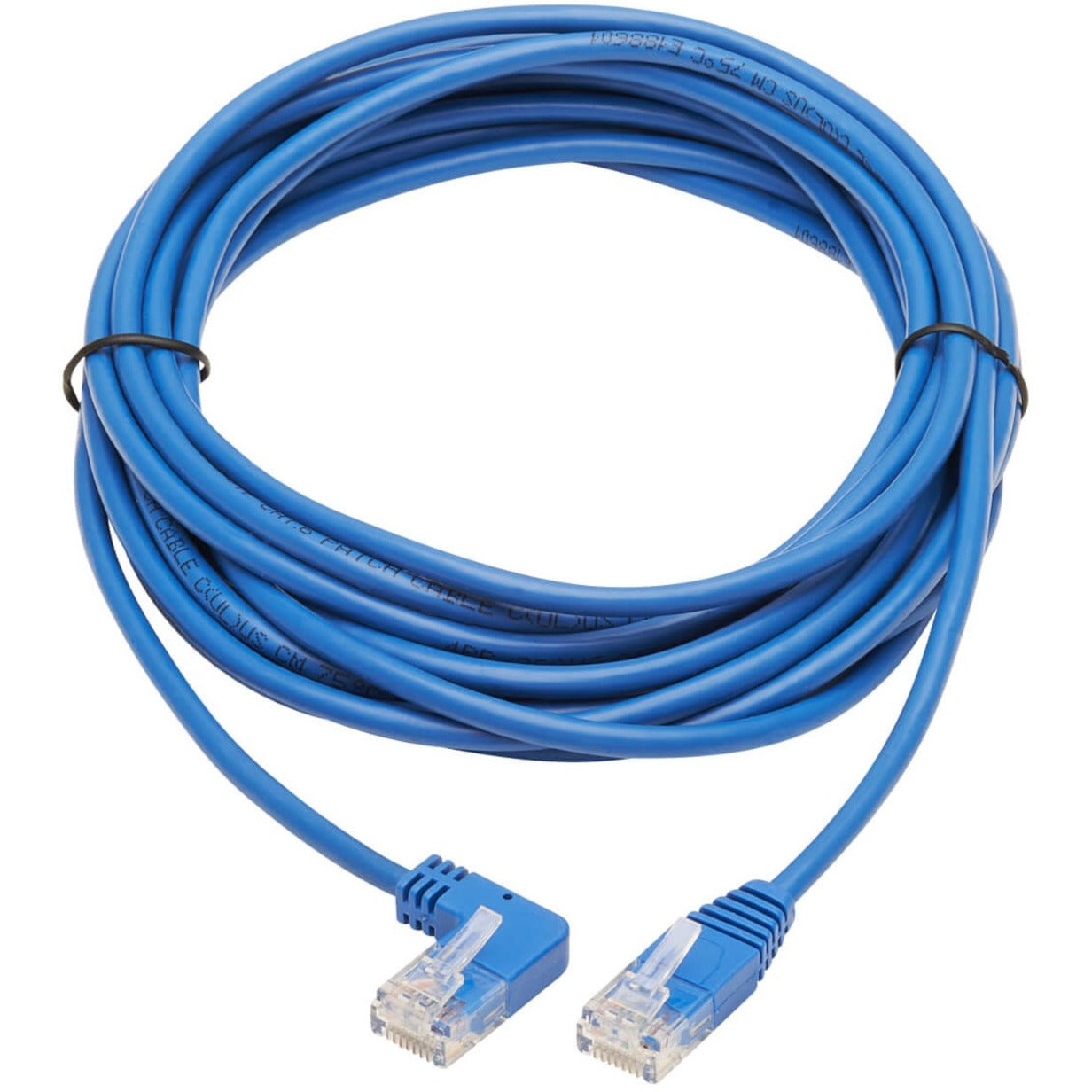 Full length view of blue Cat6 patch cable with left-angle connectors on both ends-alternate-image2