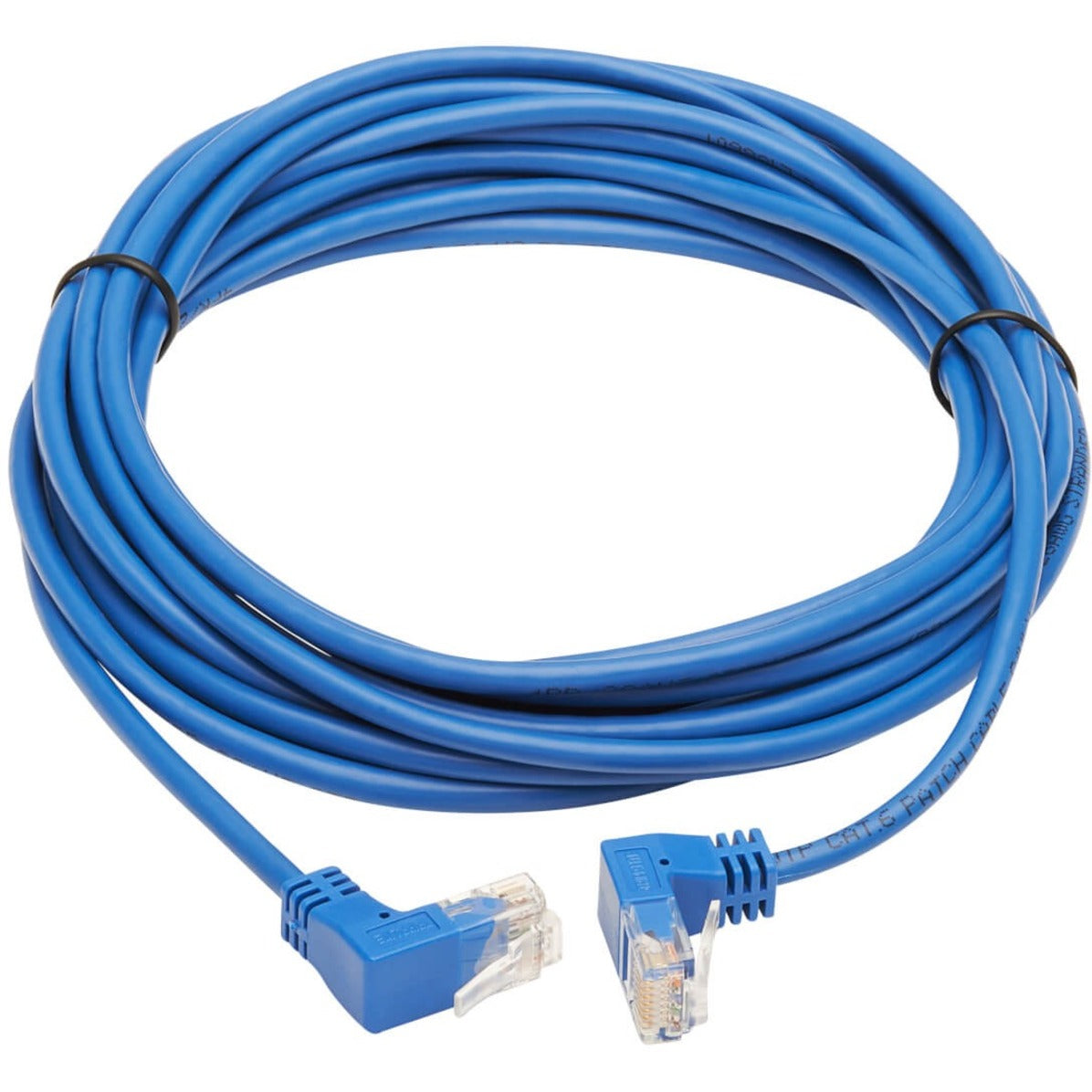 Full length view of 20ft slim blue Cat6 ethernet cable with angled connectors-alternate-image2