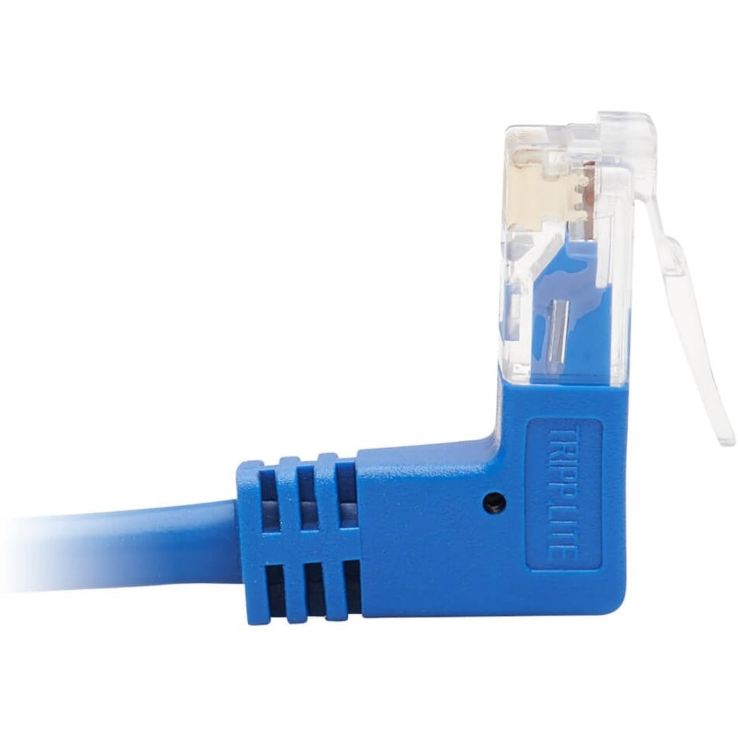 Side view of blue Cat6 ethernet cable's up-angle connector design-alternate-image3