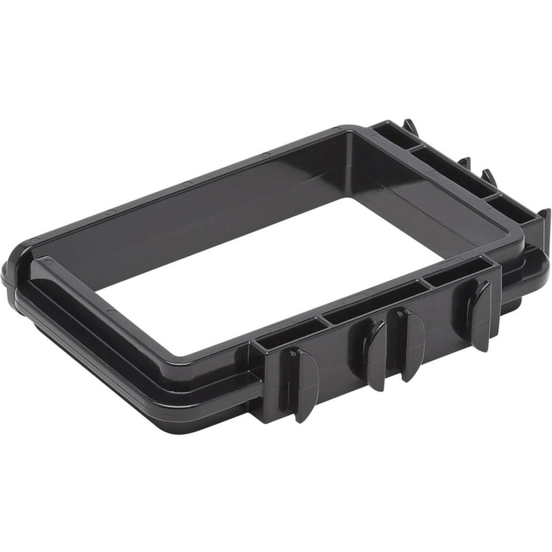 Single black polycarbonate D-ring cable management device with toolless mounting features