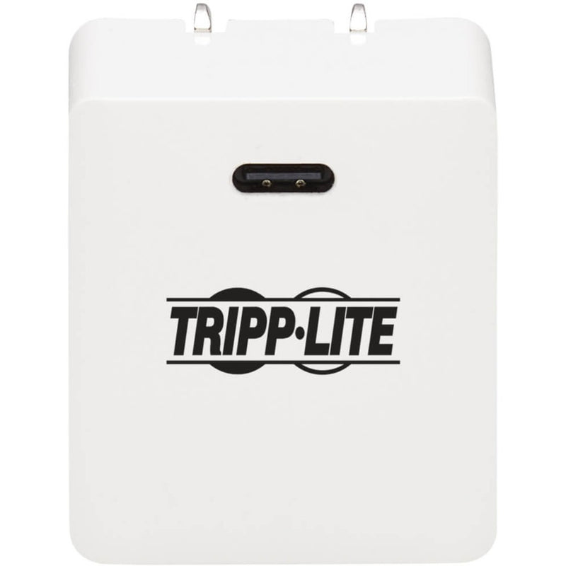 Close-up of Tripp Lite charger's USB-C port and logo