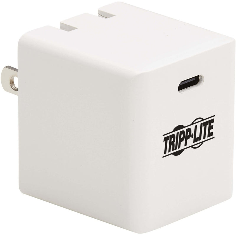 Front view of Tripp Lite 40W USB-C wall charger showing USB-C port and brand logo