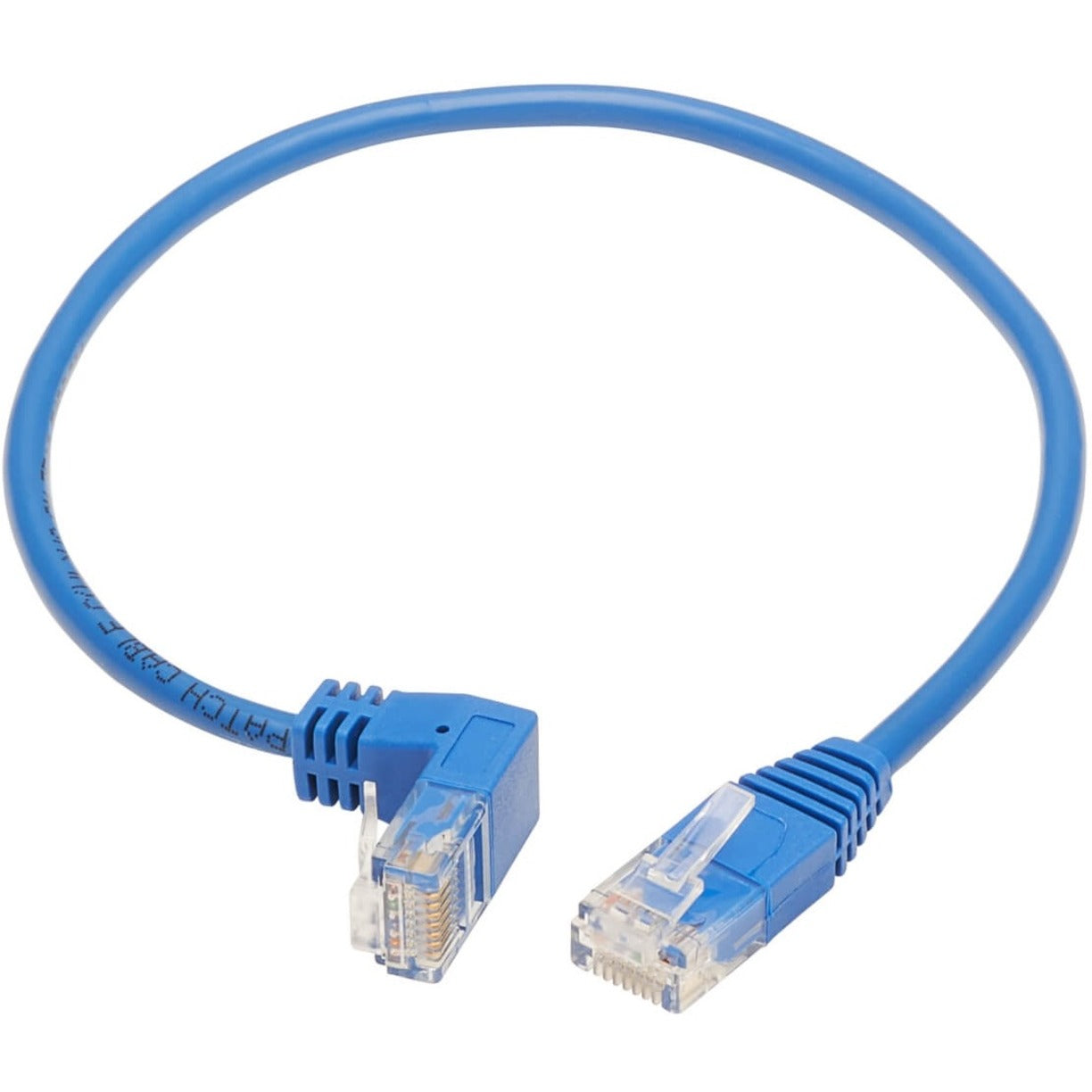 Full view of blue Cat6 ethernet patch cable with 90-degree angled connectors-alternate-image3