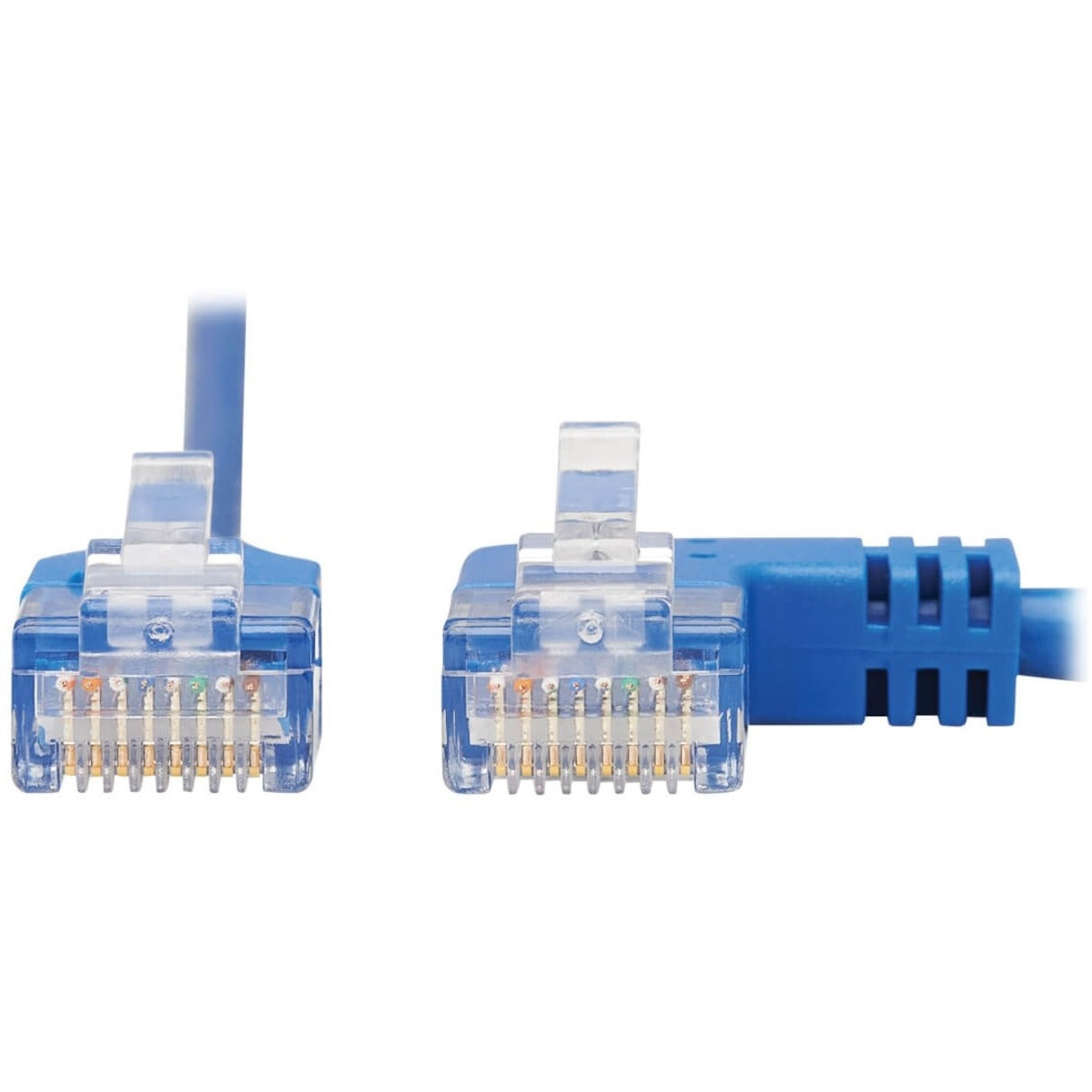 Tripp Lite N204-S01-BL-RA Cat.6 UTP Patch Network Cable, 1 ft, Molded, Right-angled Connector, 90° Angled Connector, Bend Resistant, Stress Resistant, Stranded, Blue