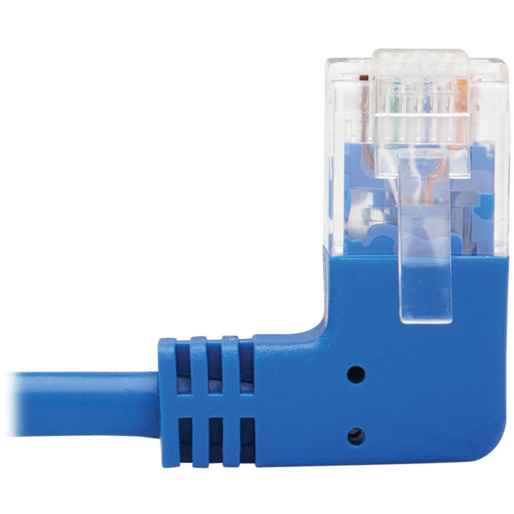 Tripp Lite N204-S01-BL-RA Cat.6 UTP Patch Network Cable, 1 ft, Molded, Right-angled Connector, 90° Angled Connector, Bend Resistant, Stress Resistant, Stranded, Blue