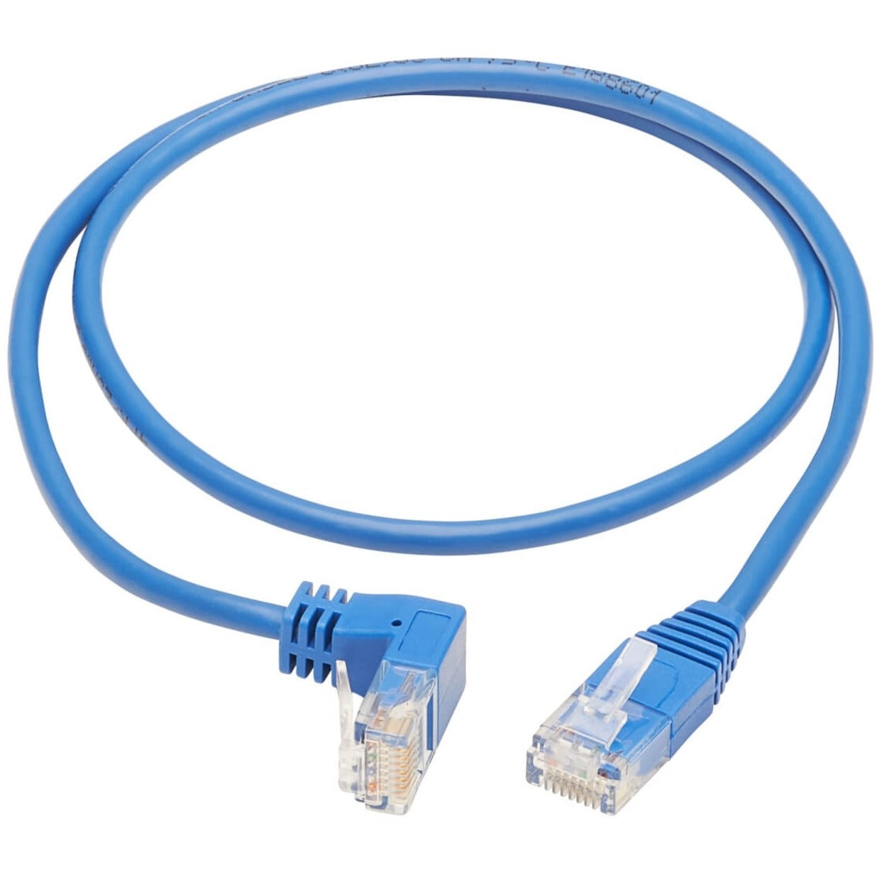 Tripp Lite N204-S03-BL-DN Cat.6 UTP Patch Netwerkkabel 3 ft Gestrand Rechtshoekige Connector 90° Gehoekte Connector Buigbestendig Spanningsbestendig Gegoten Omlaag-gehakte Connector.