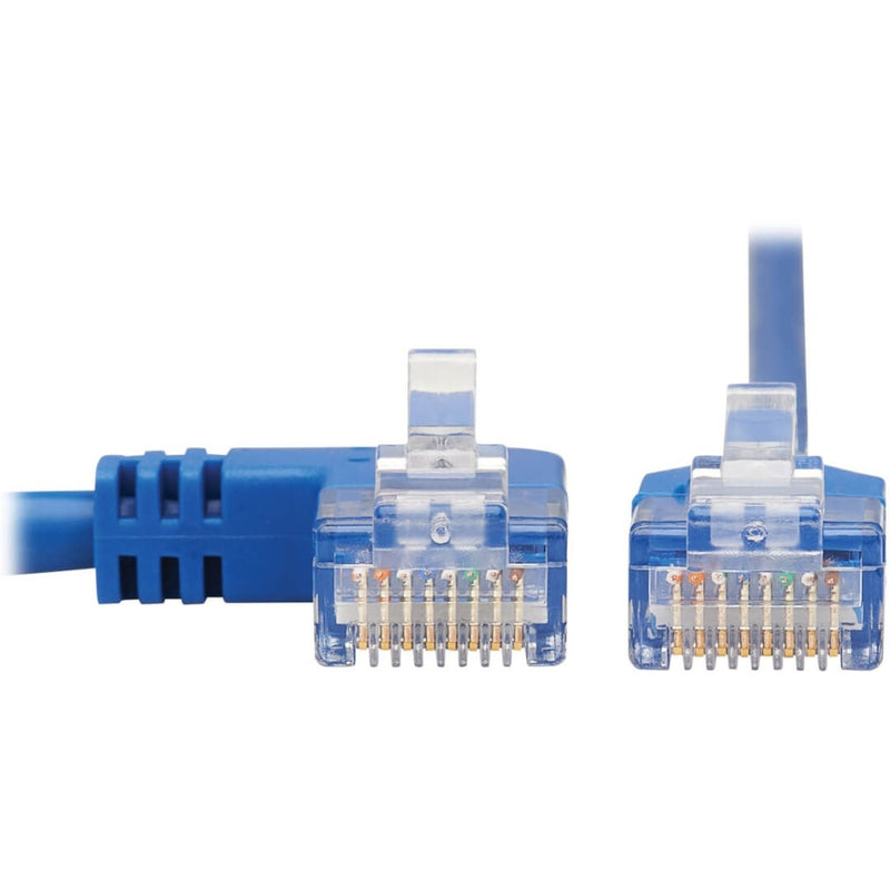 Detailed view of RJ45 connector pins showing precise alignment and gold plating