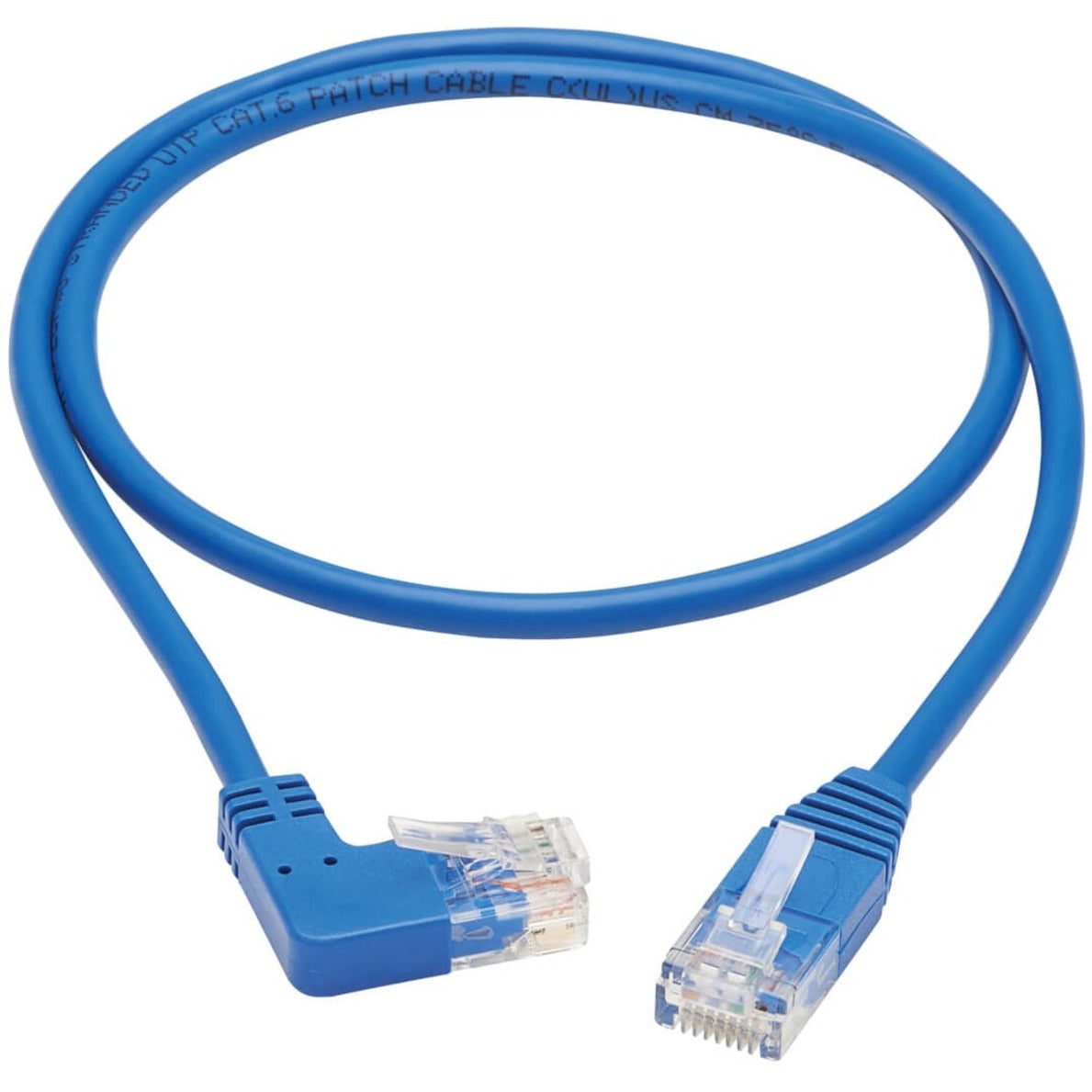 Tripp Lite N204-S03-BL-RA Cat.6 UTP Patch Network Cable 3 ft Stress Resistant Molded Stranded Right-angled Connector 90° Angled Connector Bend Resistant  트립 라이트 N204-S03-BL-RA Cat.6 UTP 패치 네트워크 케이블 3 ft 스트레스 저항성 금형 비정기적 우각형 커넥터 90° 각도 커넥터 굽힘 저항성