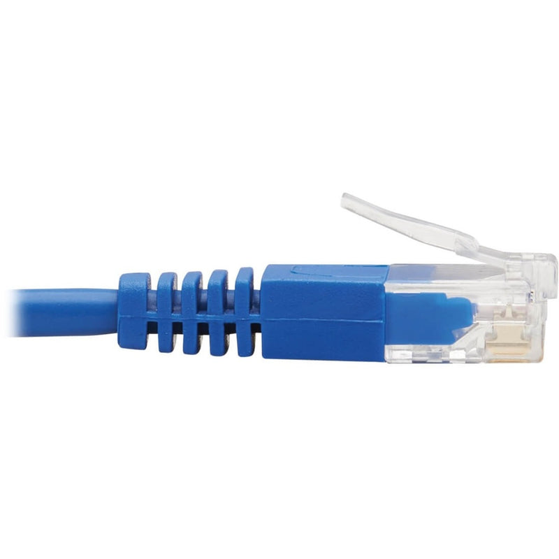 Side profile view of RJ45 connector showing snag-free design and strain relief