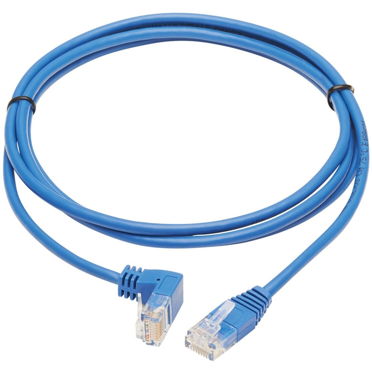 Tripp Lite N204-S07-BL-DN Cat.6 UTP Patch Network Cable 7 ft 90° Angled Connector Bend Resistant Stress Resistant Molded Stranded Right-angled Connector Down-angled Connector