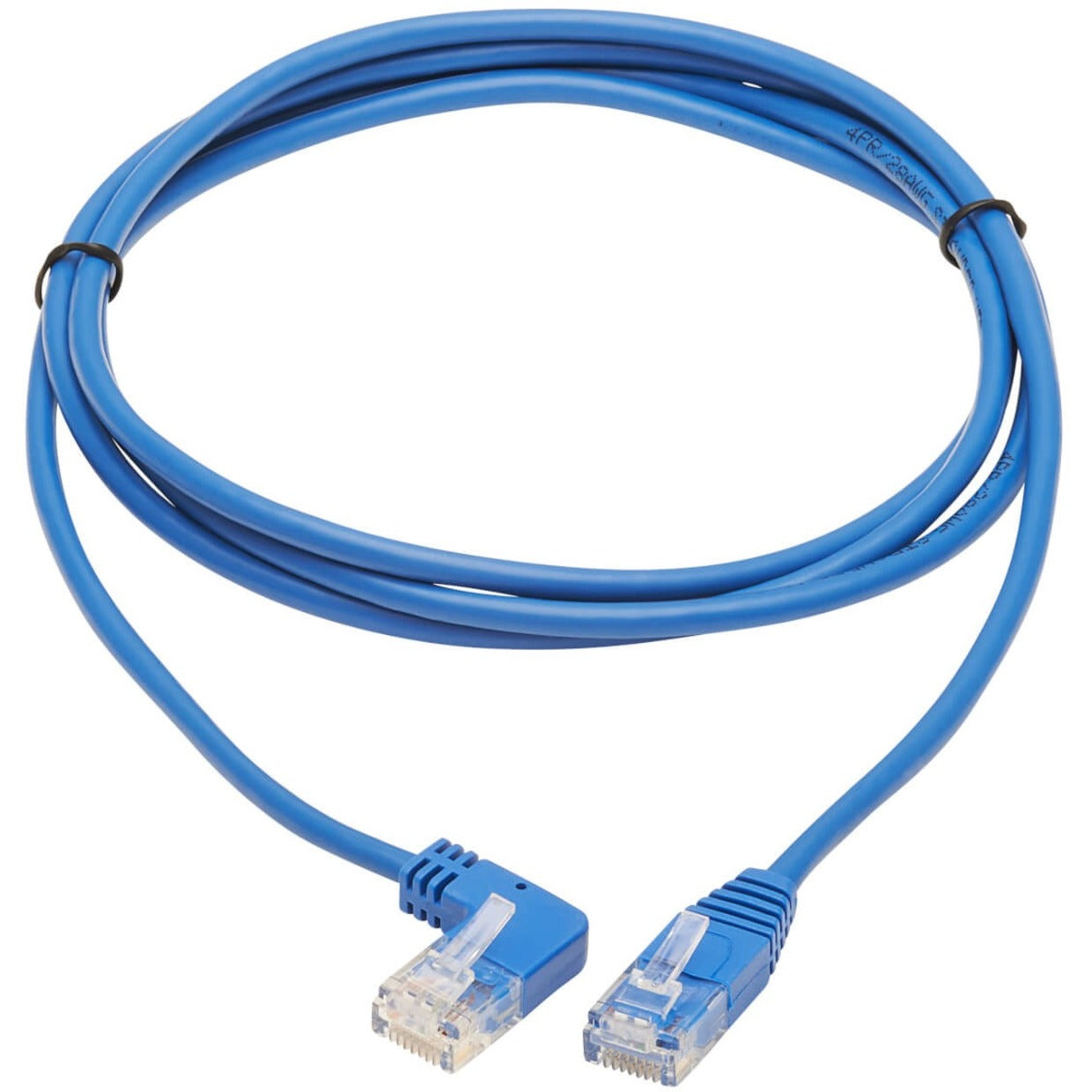 Full view of blue Cat6 ethernet cable with left-angle connector showing slim profile design-alternate-image2