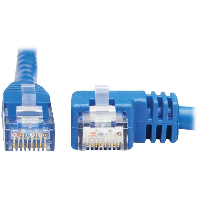 Detailed view of both RJ45 connectors showing internal pin arrangement and strain relief