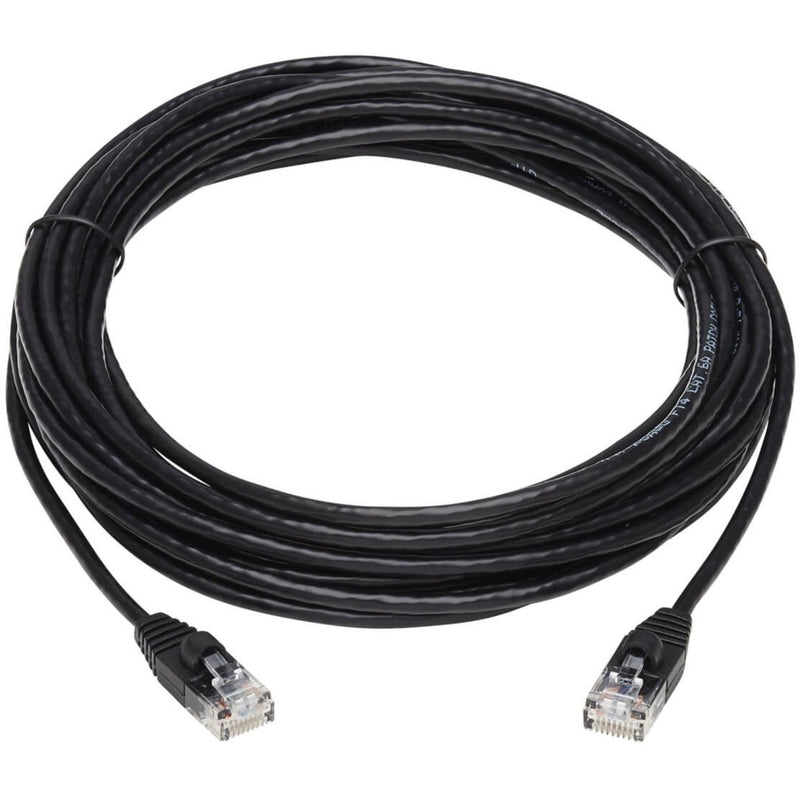 Full length view of black Cat6a slim network patch cable with connectors