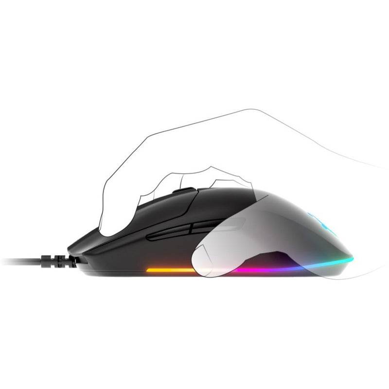 Side view of SteelSeries Rival 3 with grip outline illustration