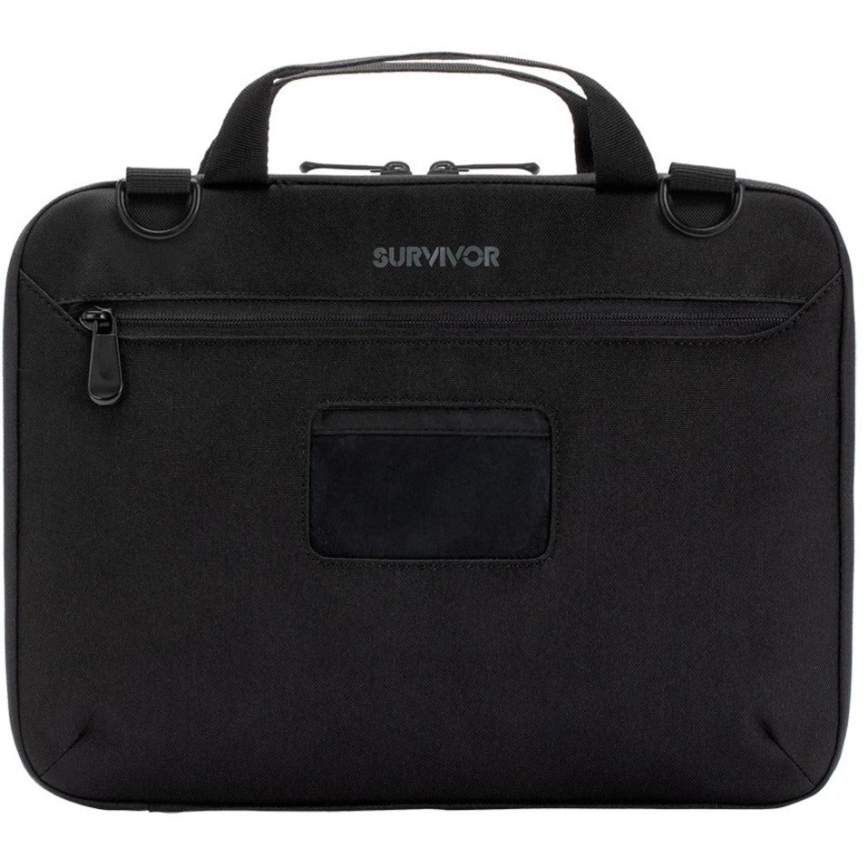 Front view of black Survivor Apex laptop case showing external pocket and handle-alternate-image1