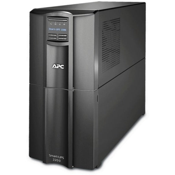 Front view of APC Smart-UPS SMT2200IC tower UPS showing LCD display panel and black housing