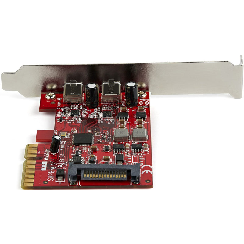 Top-down view of PCIe USB card showing detailed circuit board layout and component placement