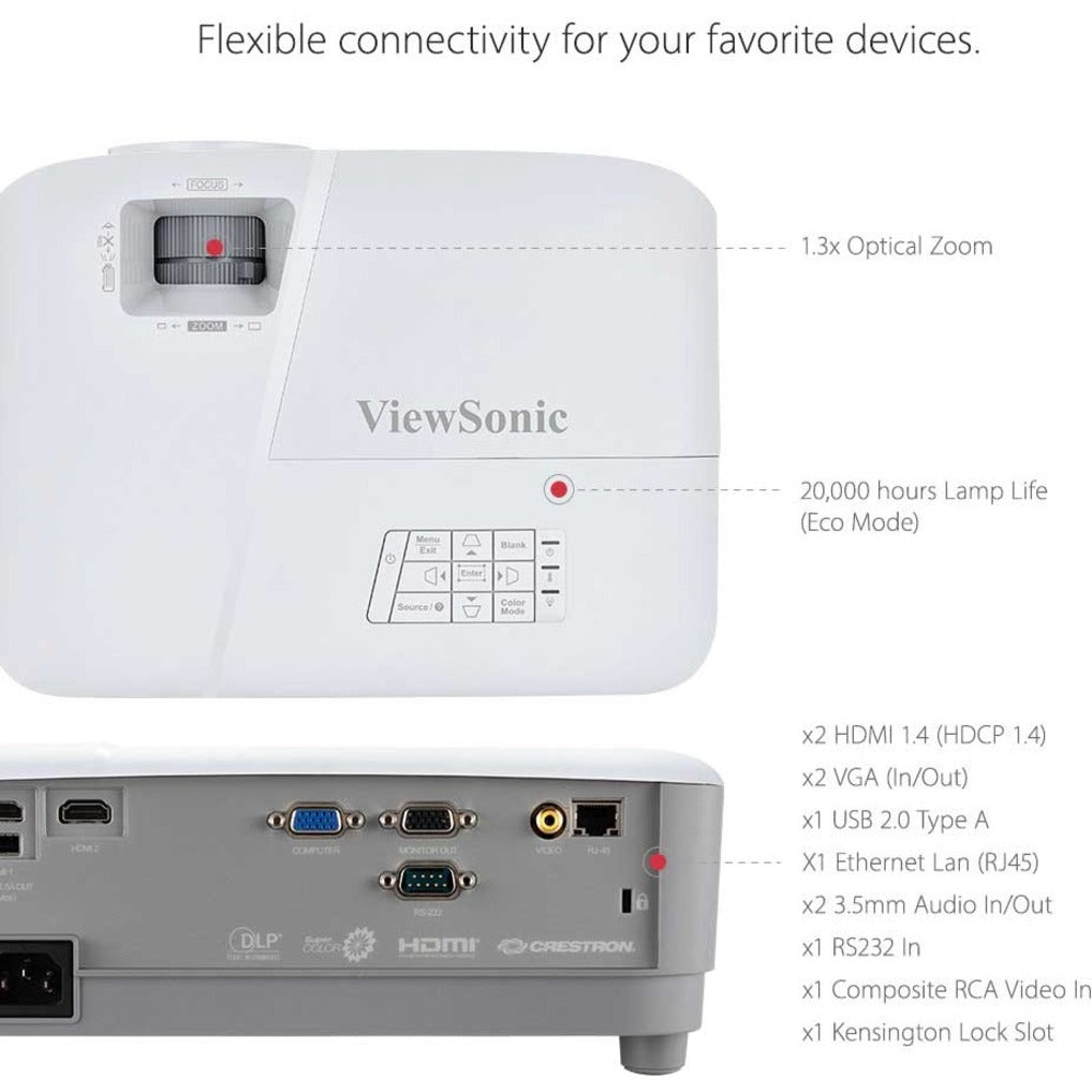 ViewSonic PG707W WXGA 1280x800 DLP Projector 4000 Lumen, 5.14 lbs