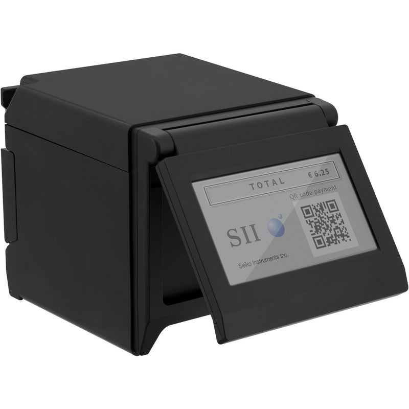 Seiko RP-F10 printer with integrated customer display showing transaction information and QR code