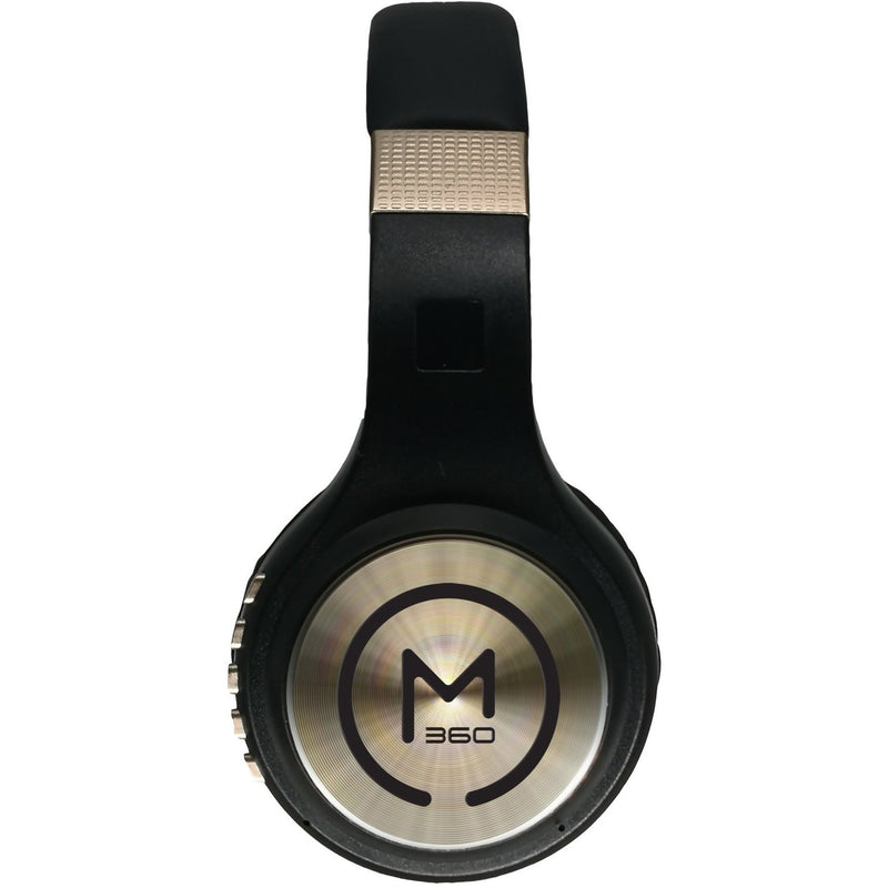 Close-up side view of Morpheus 360 headphone showing control panel and logo design