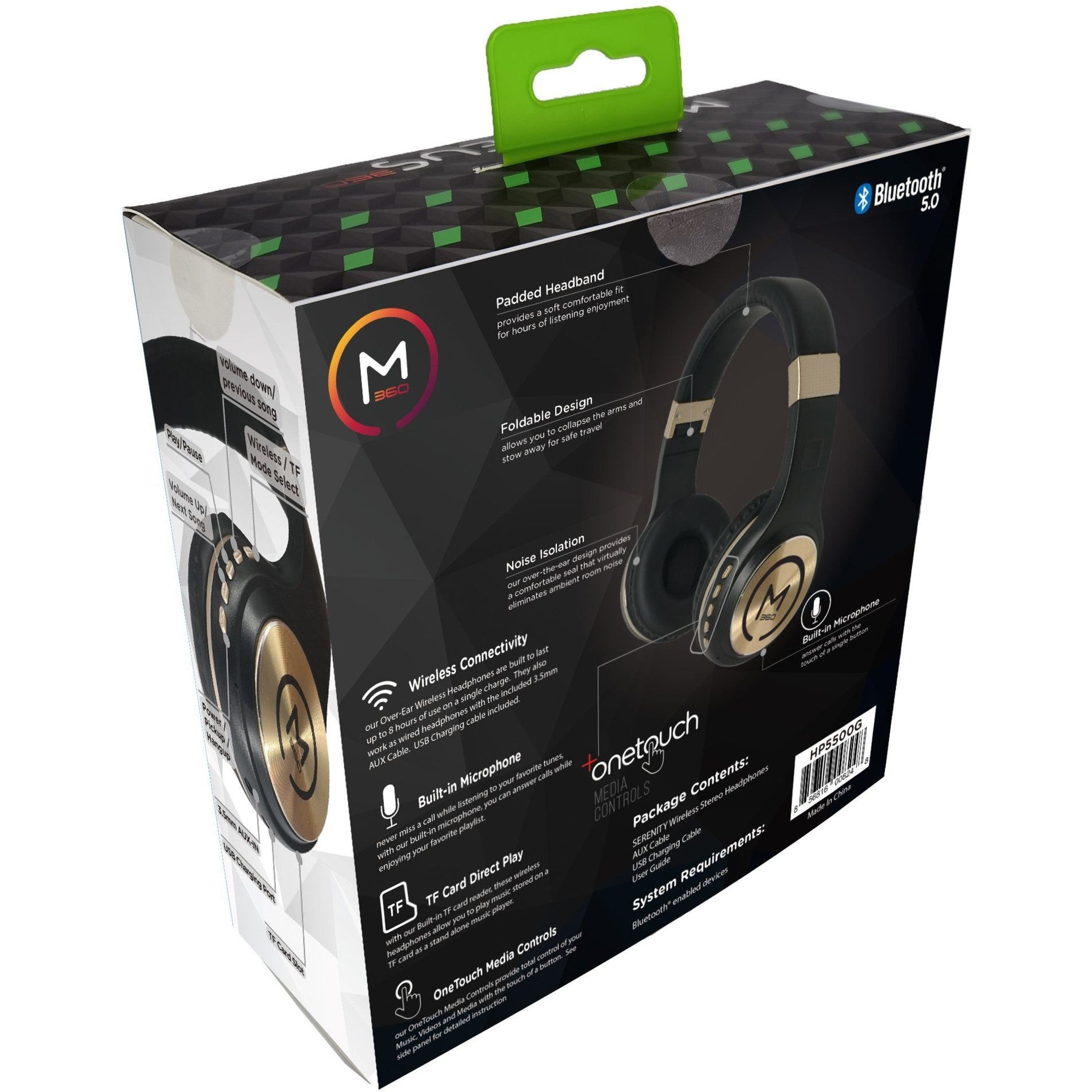 Morpheus 360 HP5500G Wireless Stereo Bluetooth Headphones, Black/Gold, Built-in Microphone