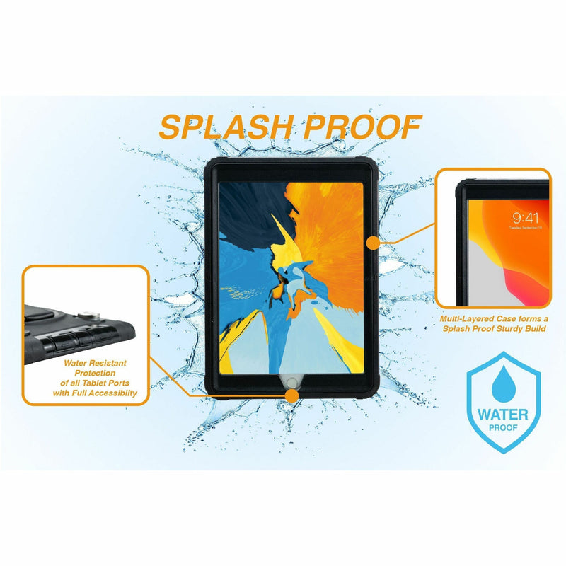 Demonstration of splash-proof features with water resistance illustration