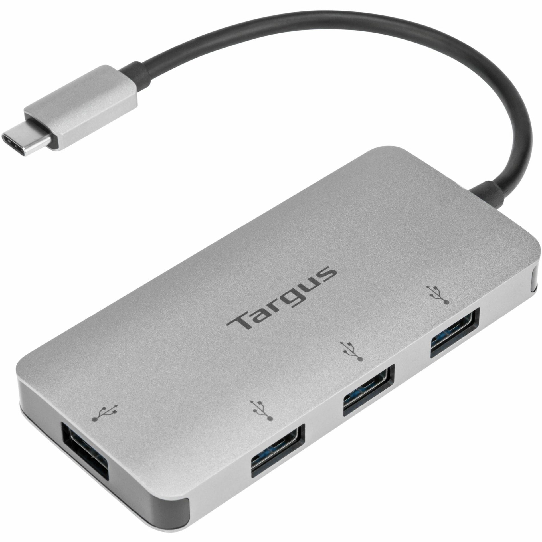 Targus ACH226BT USB-C to 4-Port USB-A Hub, 2 Year Warranty, Chrome, PC, Mac Compatible