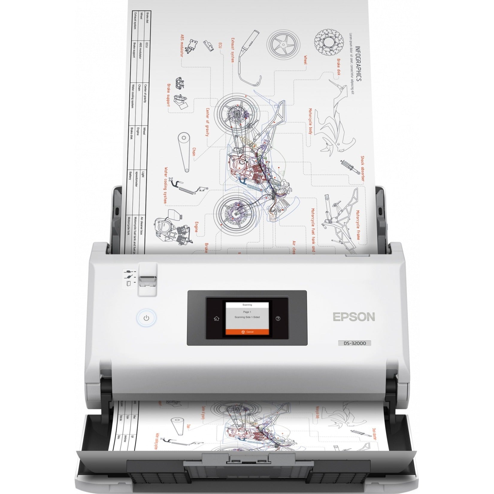 Epson DS-32000 scanner showing technical blueprint scanning capability with clear display interface-alternate-image1