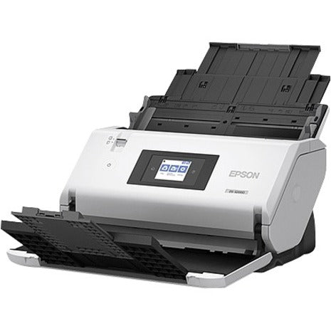 Angled view of Epson DS-32000 showing document feeder and output tray configuration-alternate-image7