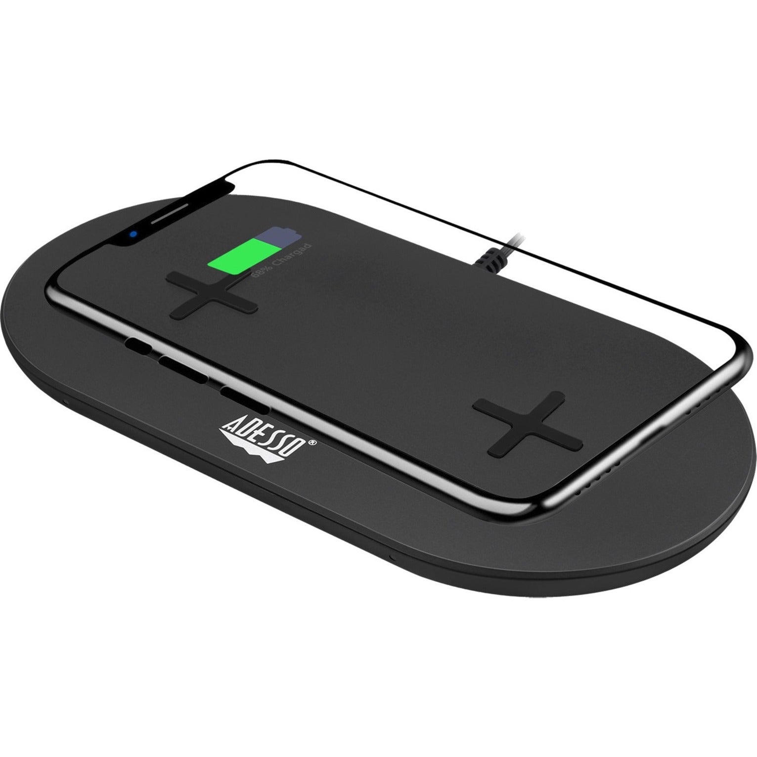 Adesso AUH-1040 15W Max Qi-Certified Dual 2-Coil Wireless Fast Charging Pad, Overcharge Protection