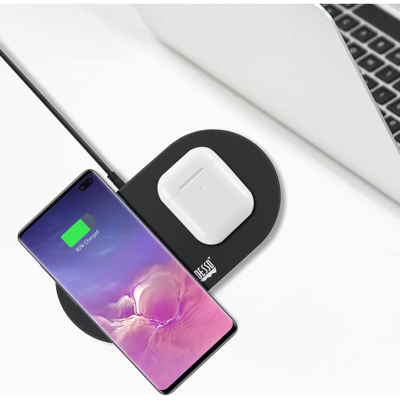 Adesso AUH-1040 15W Max Qi-Certified Dual 2-Coil Wireless Fast Charging Pad, Overcharge Protection