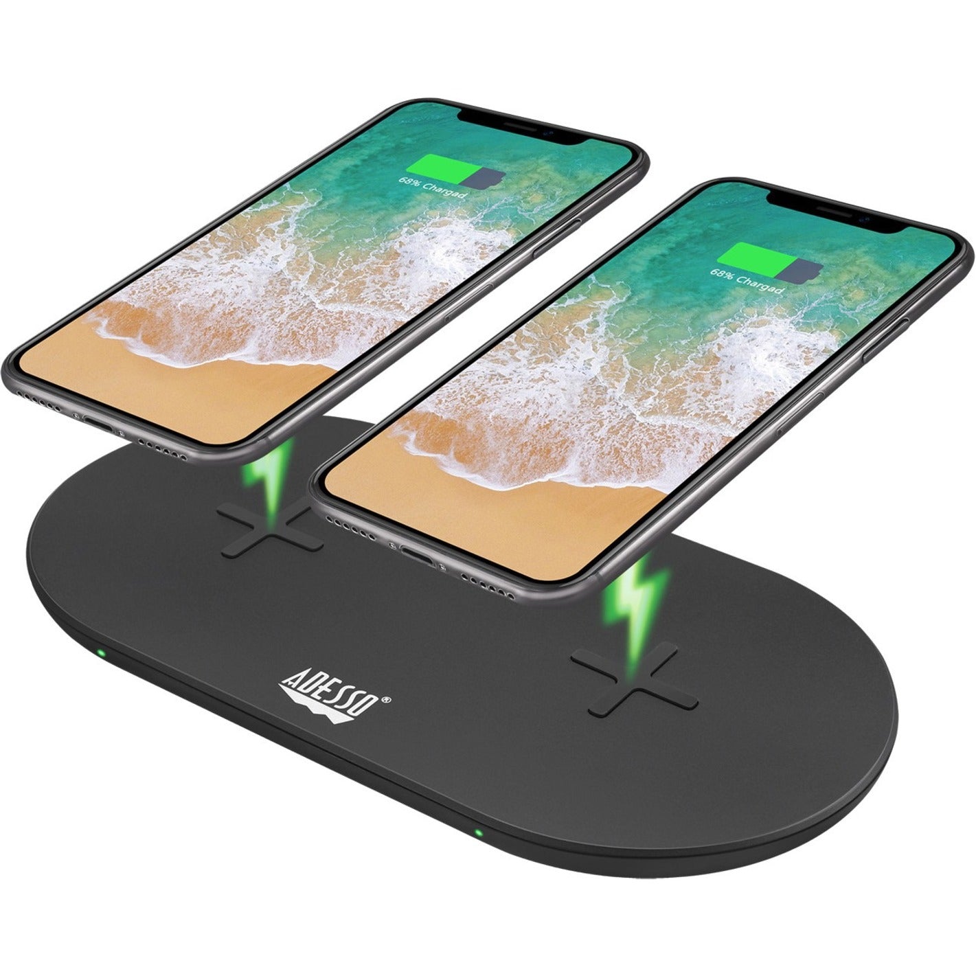 Adesso AUH-1040 15W Max Qi-Certified Dual 2-Coil Wireless Fast Charging Pad, Overcharge Protection