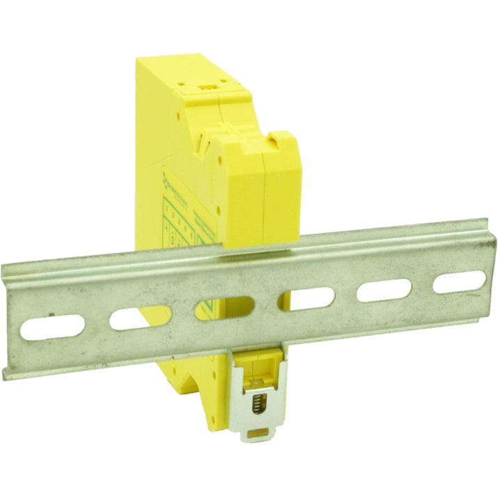 Brainboxes SW-515 mounted on DIN rail showing mounting mechanism