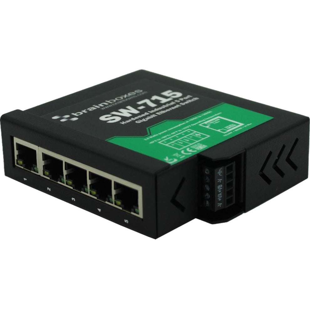 Brainboxes SW-715 Indurito Industriale 5 Port Gigabit Ethernet Switch Montabile su Rotaia DIN Conforme a TAA Garanzia a Vita