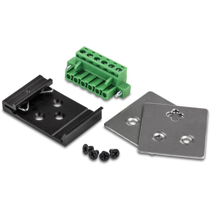 Mounting accessories for TRENDnet industrial switch including terminal block and mounting plates