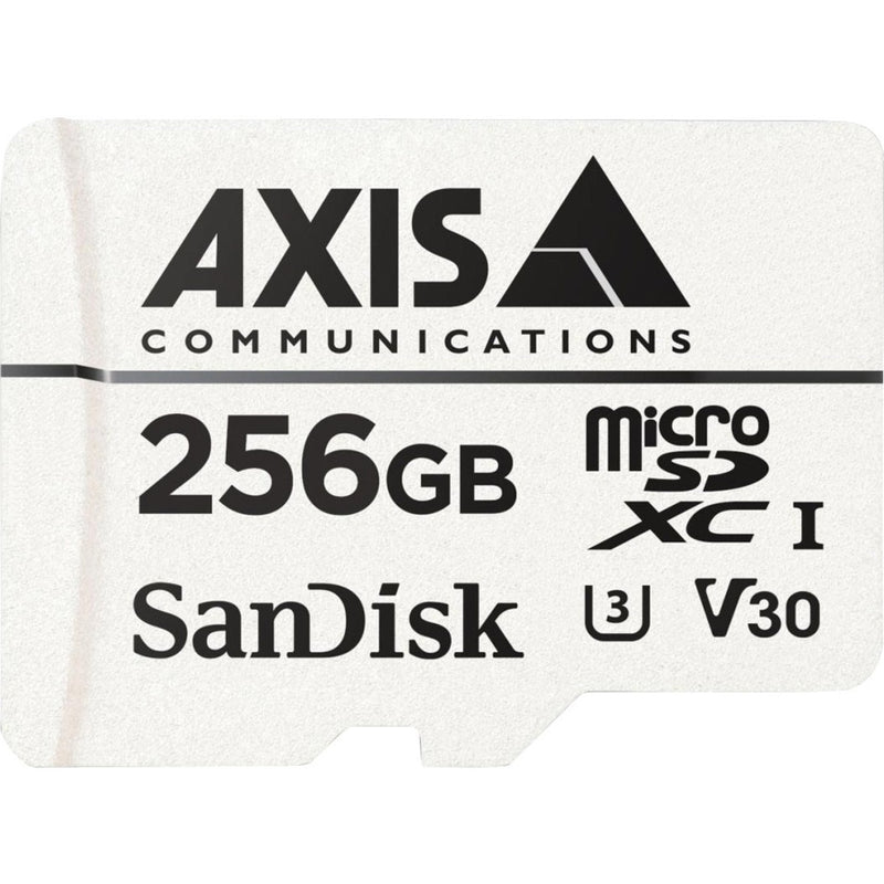 AXIS Communications 256GB microSDXC card with SanDisk technology, featuring U3 and V30 speed ratings