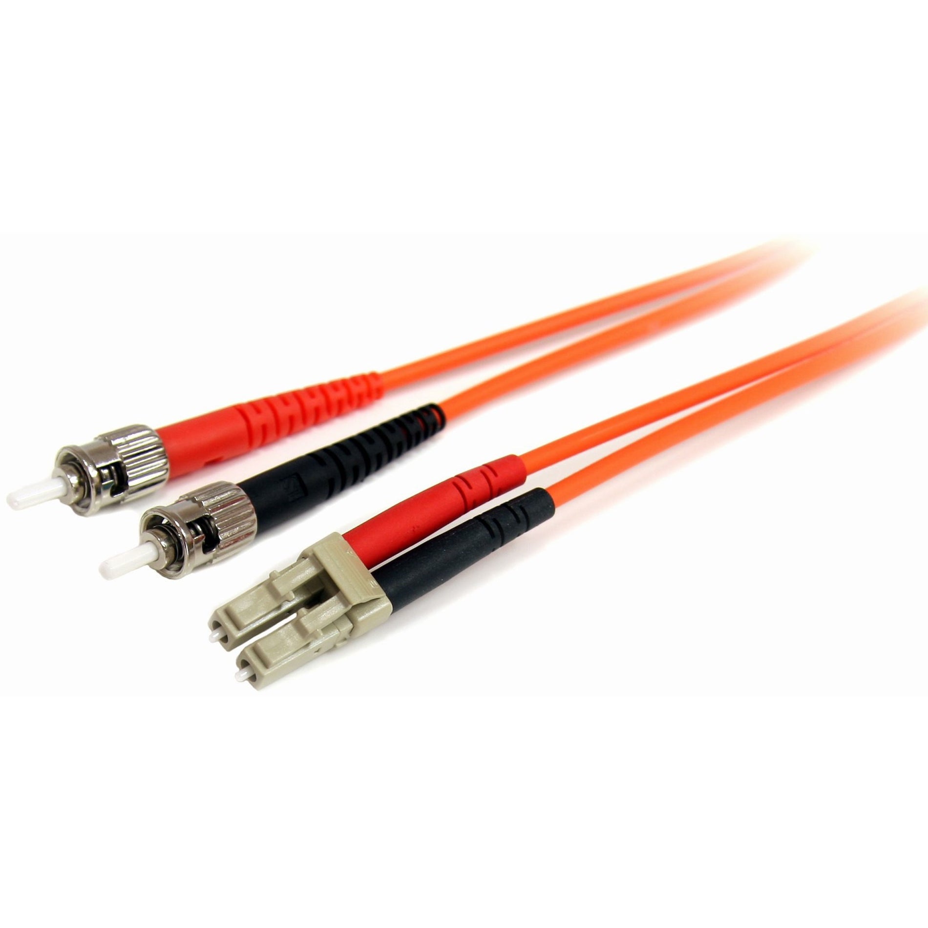 Orange fiber optic patch cable with LC and ST connectors showing full cable length and connector detail-alternate-image1