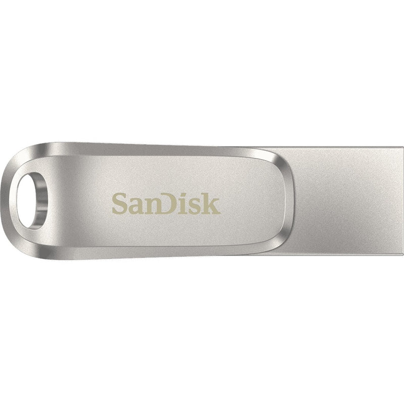 Close-up detail of SanDisk Ultra Dual Drive Luxe showing premium finish and branding