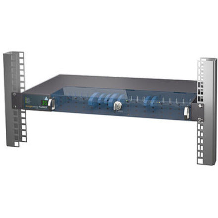 Rack mounting configuration of SEH dongleserver ProMAX with mounting brackets