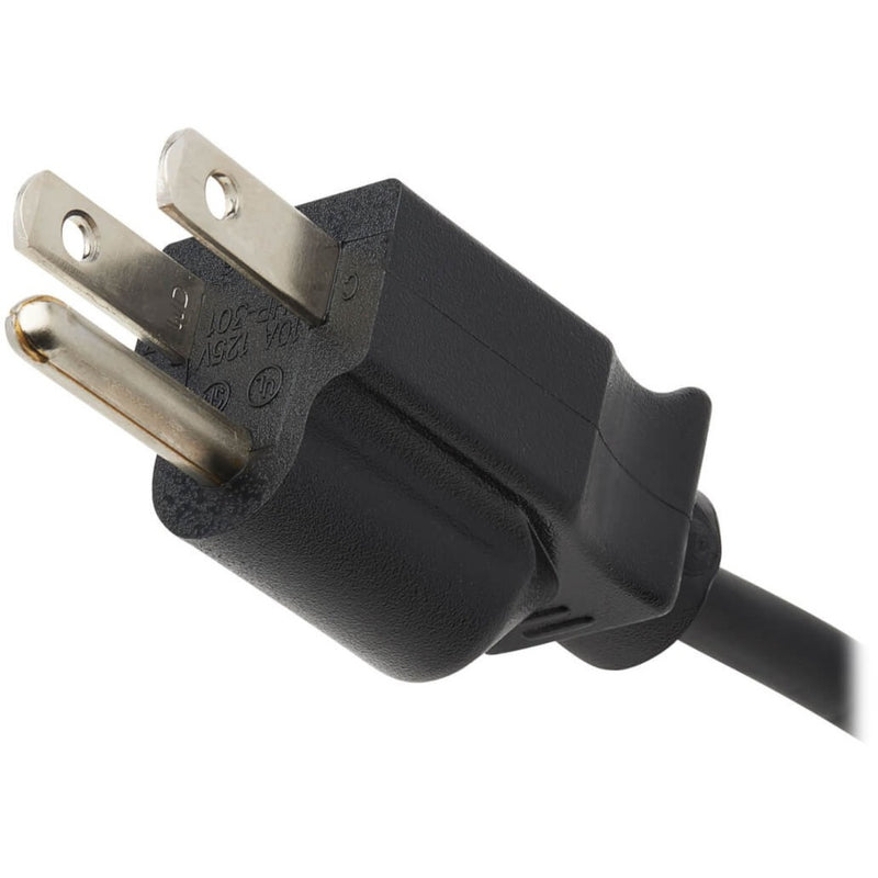 Close-up of KVM switch power connector showing NEMA 5-15P plug