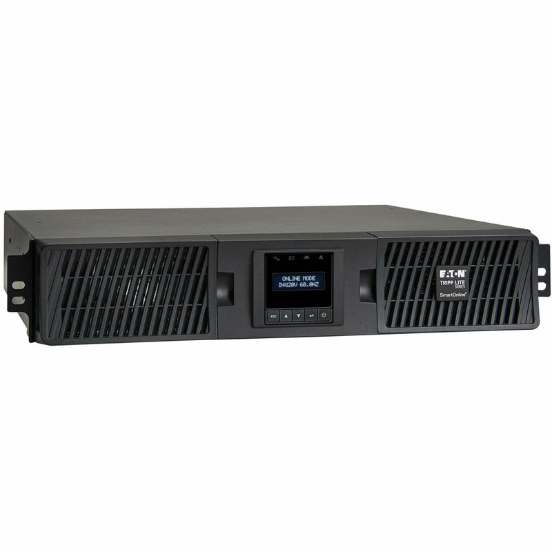 Front view of Tripp Lite SmartOnline 750VA UPS showing LCD display and ventilation grills