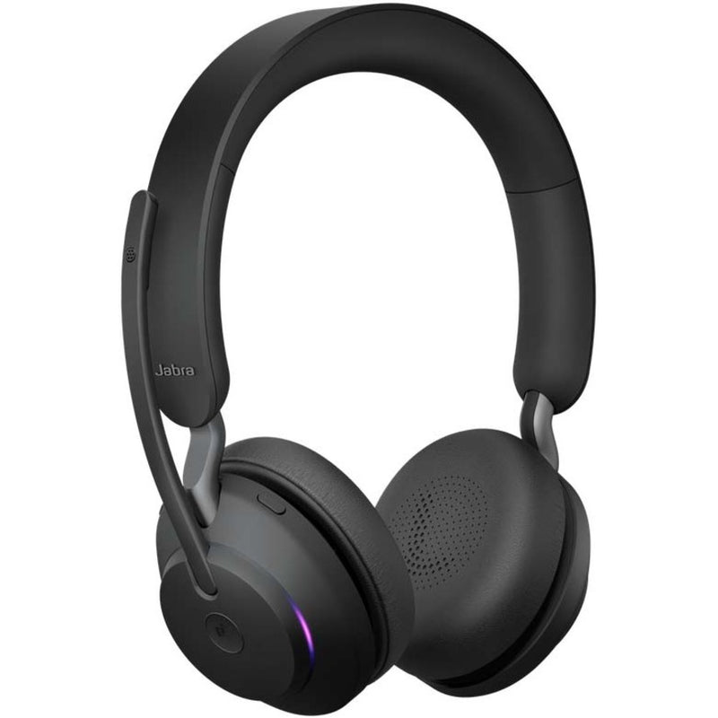 Detailed view of Jabra Evolve2 65 headset showing LED status light and design features