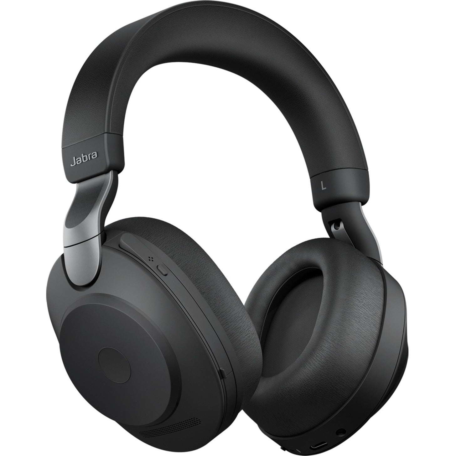 Side view of Jabra Evolve2 85 wireless headset in matte black showing ear cup design and controls-alternate-image1