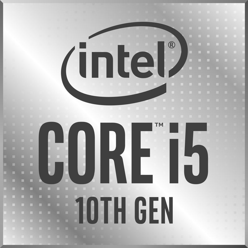 Intel Core i5 10th Generation processor logo on metallic background with dotted pattern