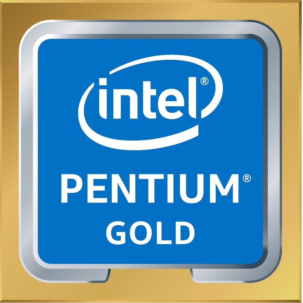 Intel Pentium Gold processor logo featuring the Intel brand mark on a blue background with gold border trim-alternate-image1