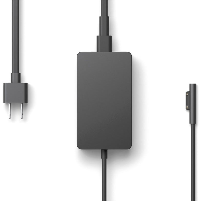 Top view of Microsoft AC adapter showing power input and Surface connector design