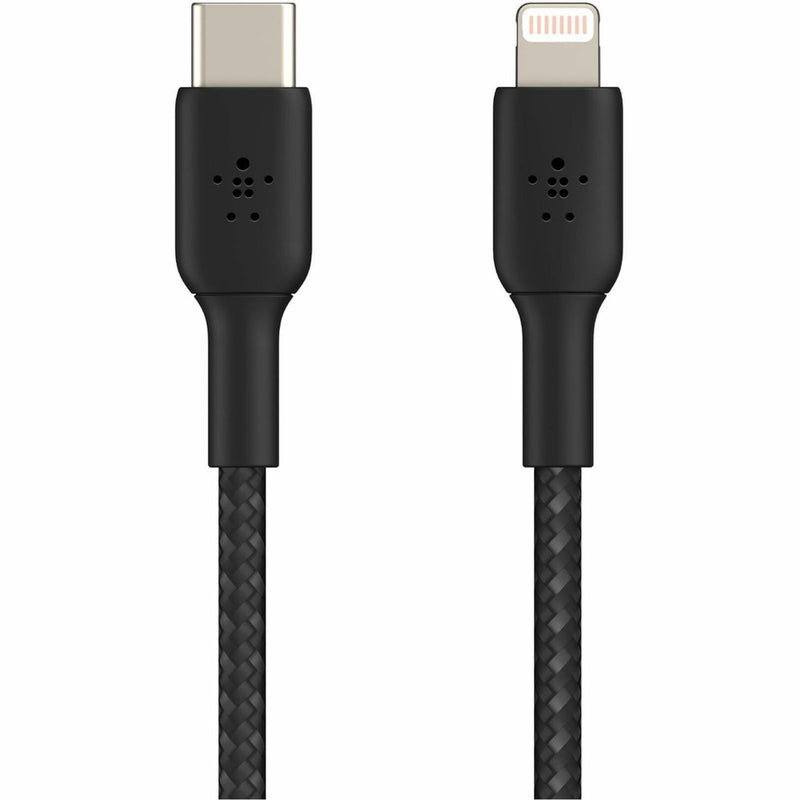 Front view of Belkin cable showing both Lightning and USB-C connector designs