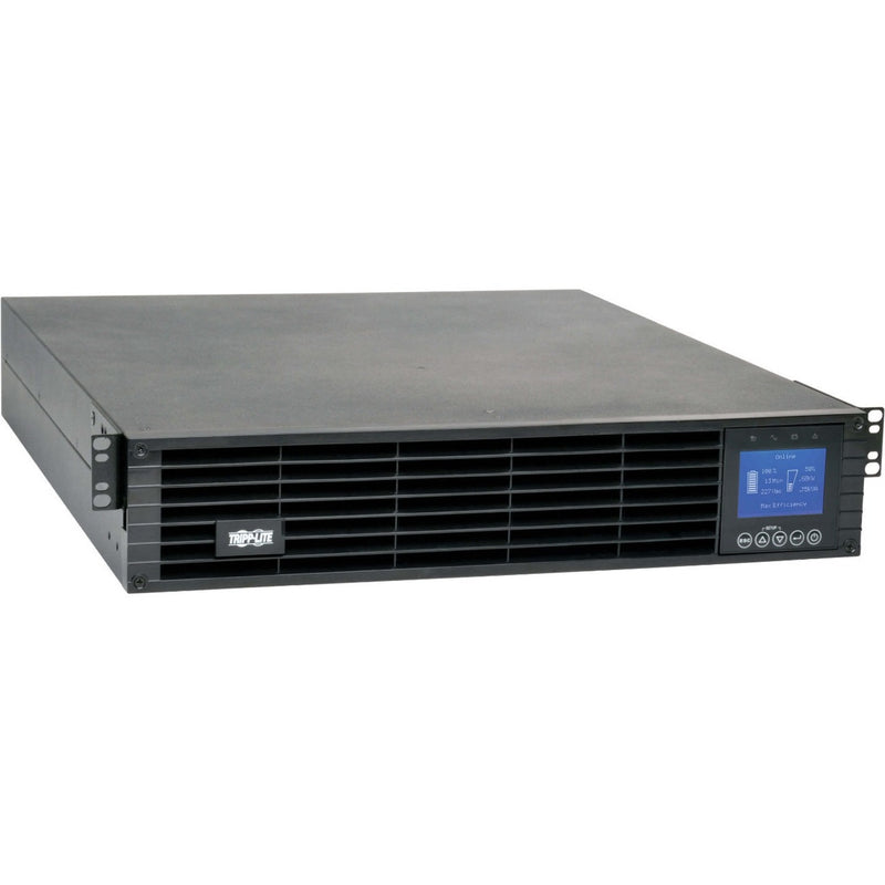 Front angled view of Tripp Lite SUINT1000LCD2UN 2U rack-mount UPS with LCD display